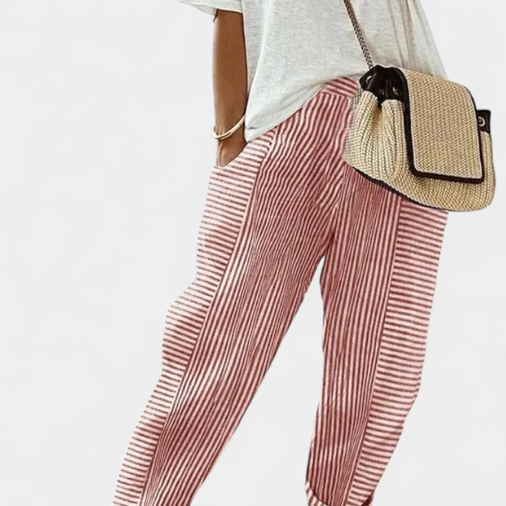 Alba | Pantalones de Mezcla de Lino a Rayas