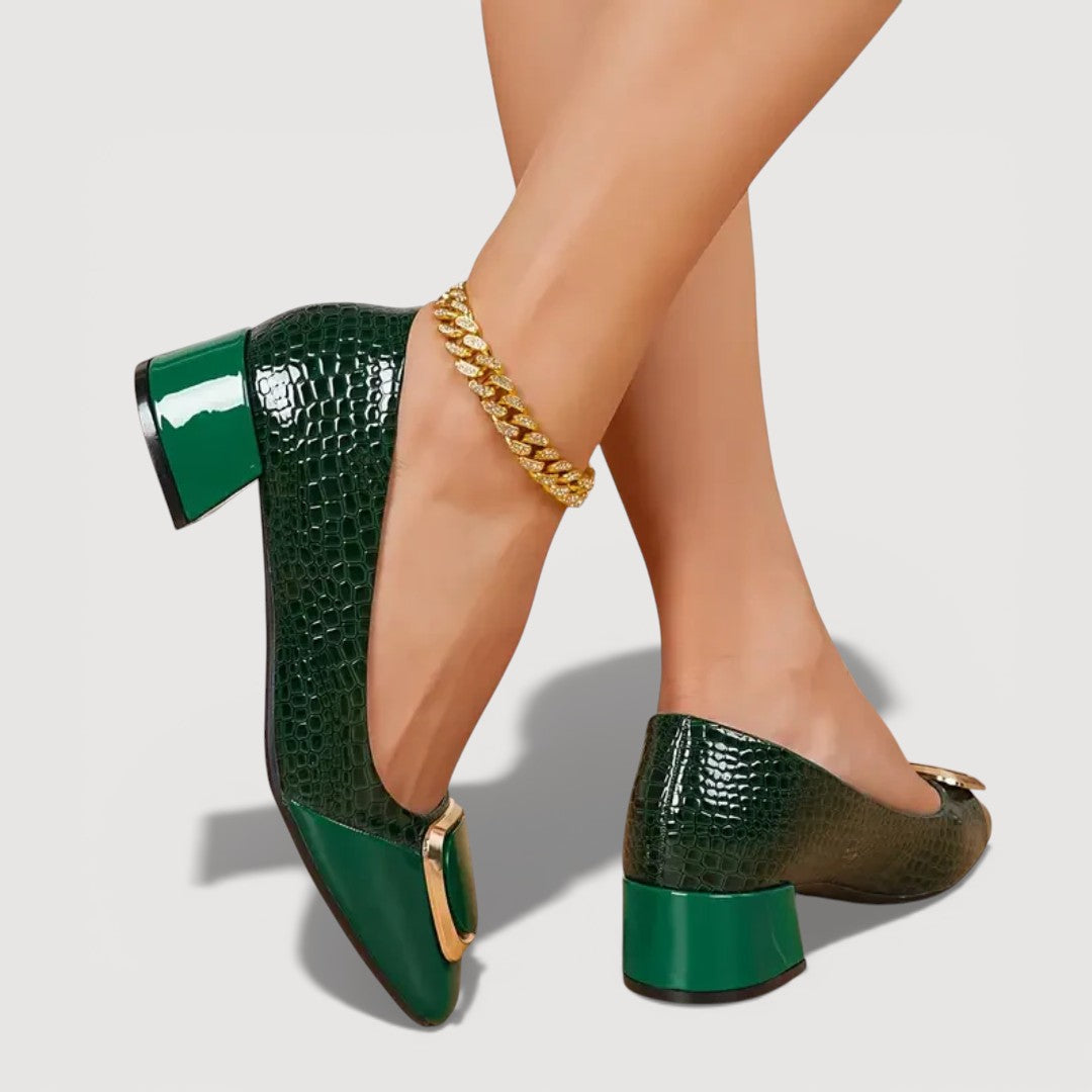 Livana | Zapatos de Tacón Bajo Efecto Croco