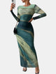 Natalia | Vestido Maxi Bodycon de Manga Larga Impreso y Cómodo