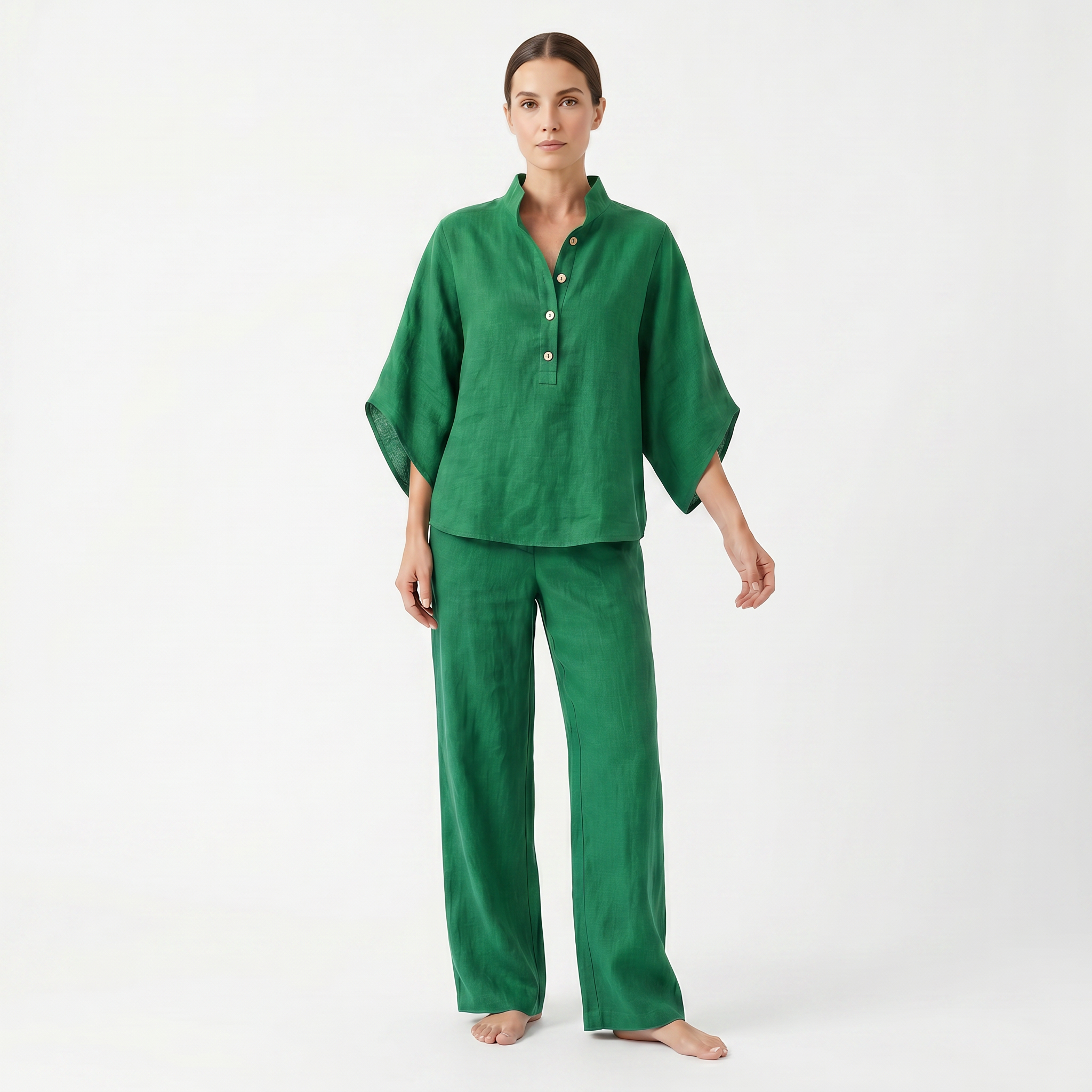 Maribel | Conjunto de lino con mangas murciélago y pantalón ancho