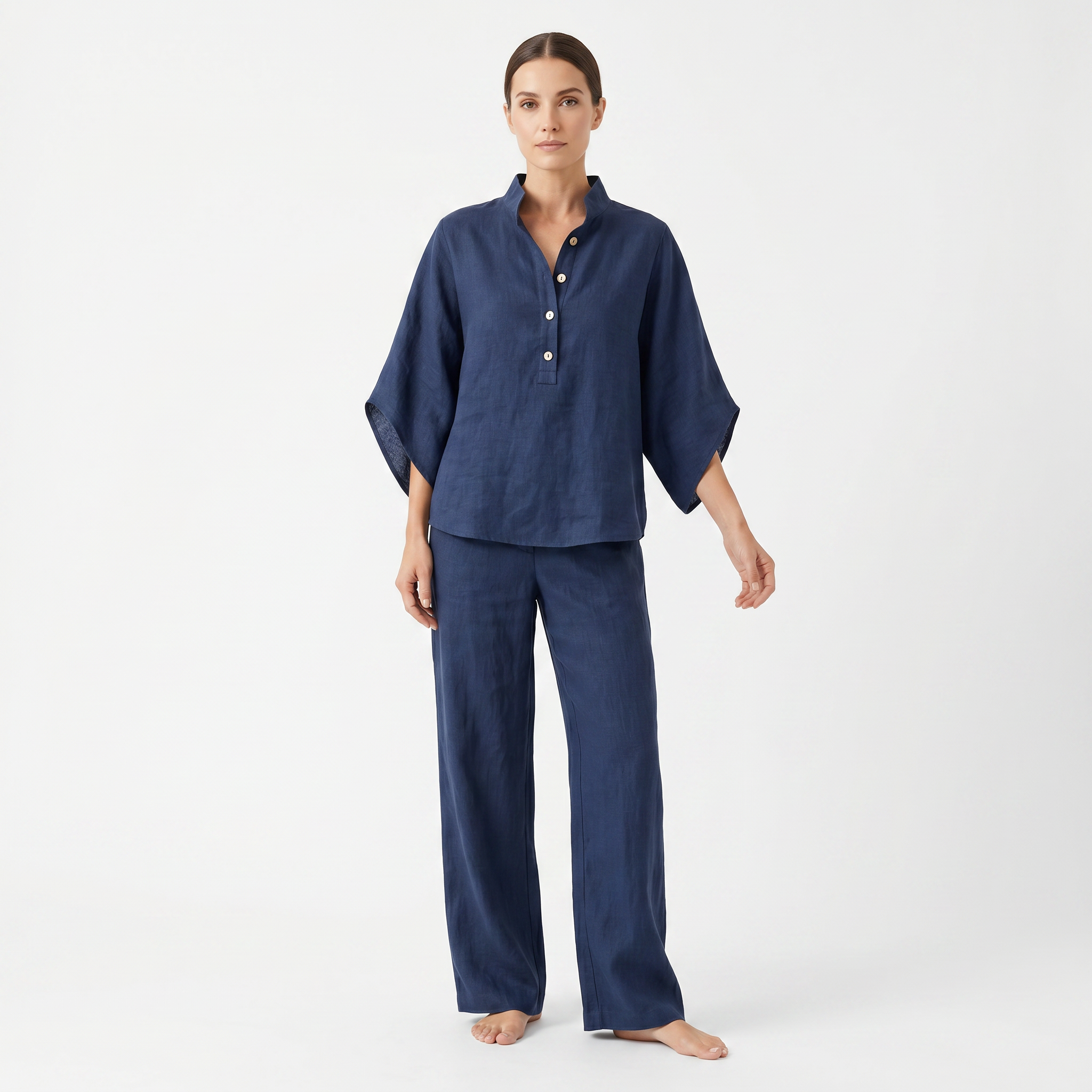Maribel | Conjunto de lino con mangas murciélago y pantalón ancho