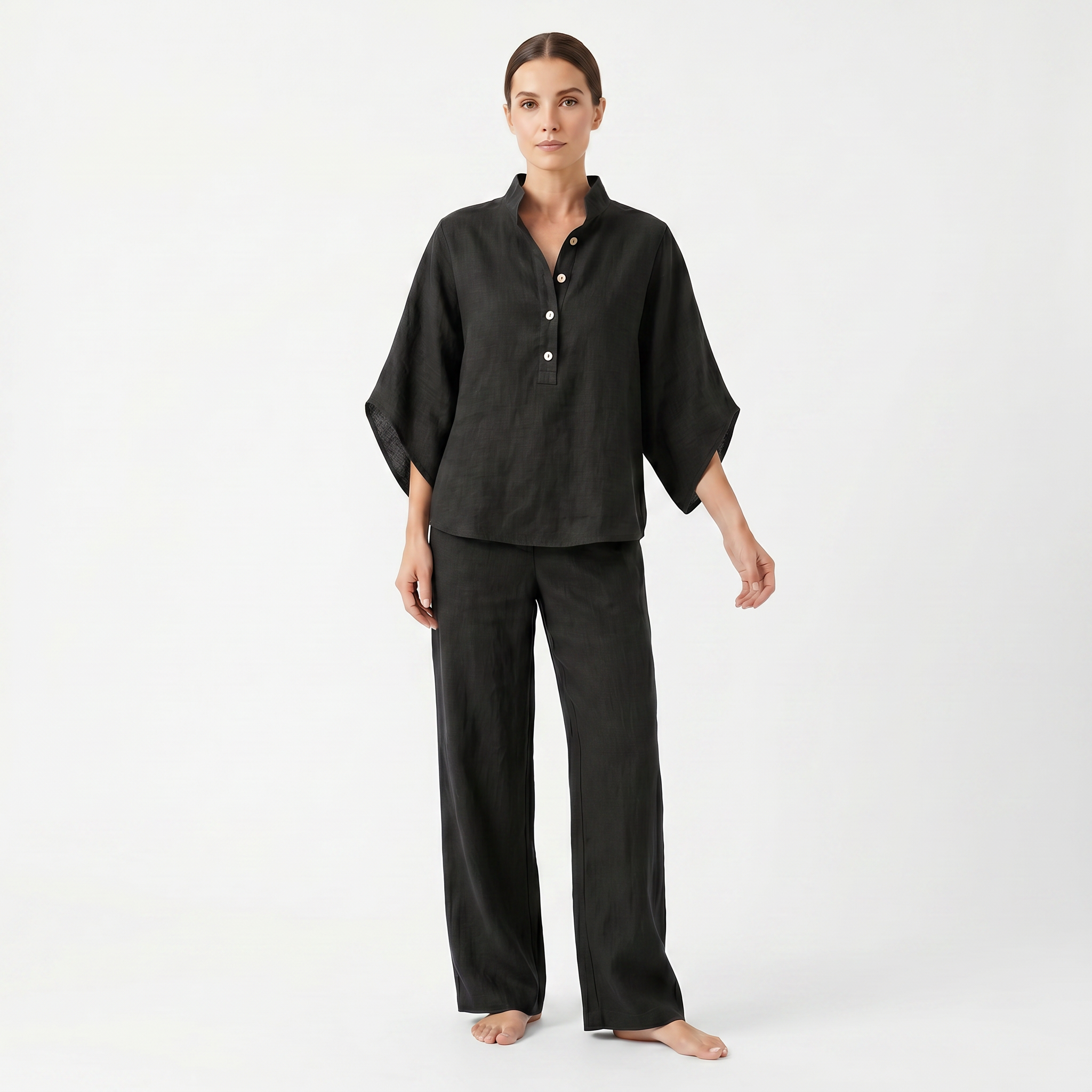 Maribel | Conjunto de lino con mangas murciélago y pantalón ancho