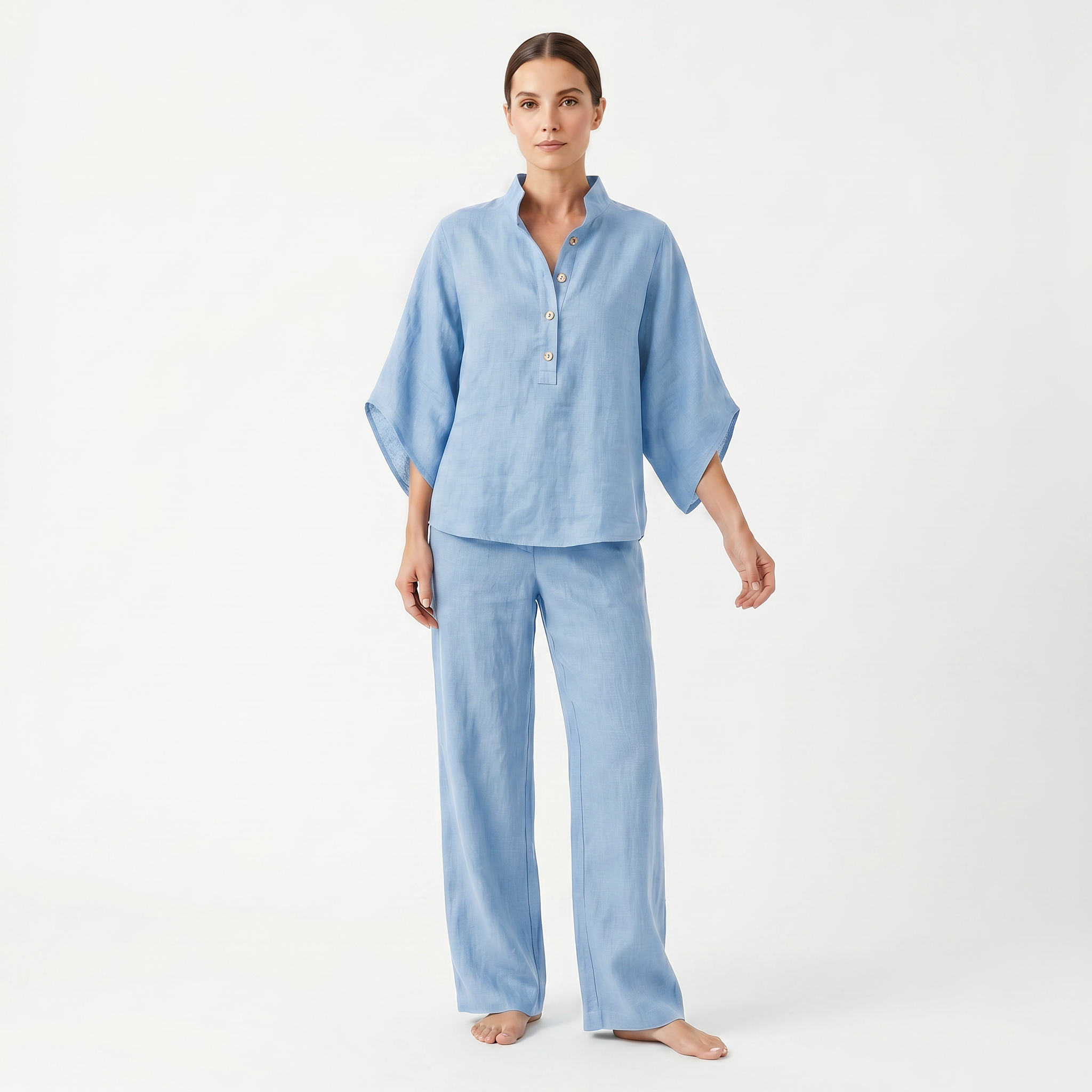 Maribel | Conjunto de lino con mangas murciélago y pantalón ancho
